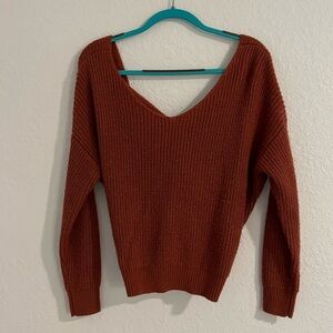 Main Strip Knit Twist Long Sleeve Crop Top - Rust Red